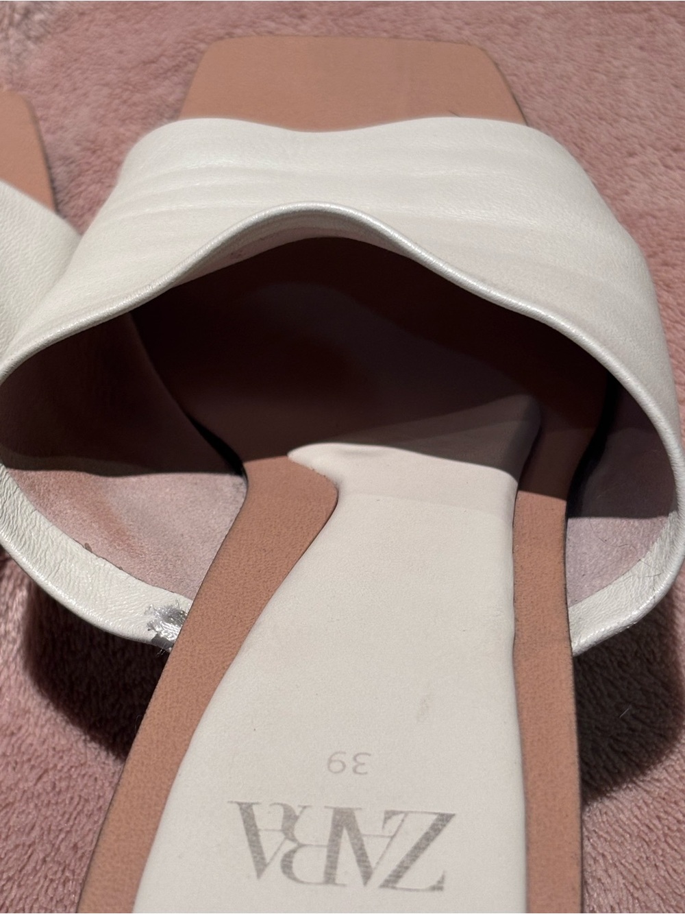 Zara White Leather Square-Toe Slide Sandals – Size 39 - Picture 10 of 10